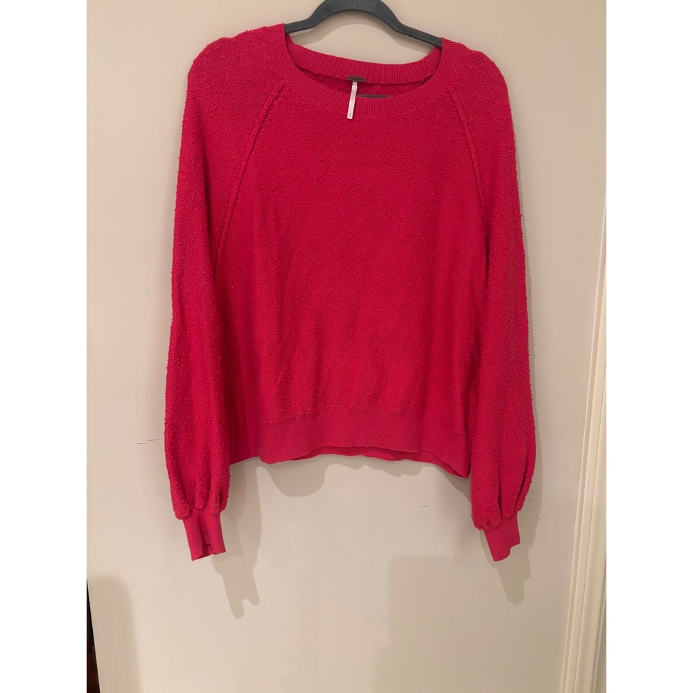 Free People Found My Friend Hot Pink Boucle Knit Balloon Sleeve Sweater Medium
